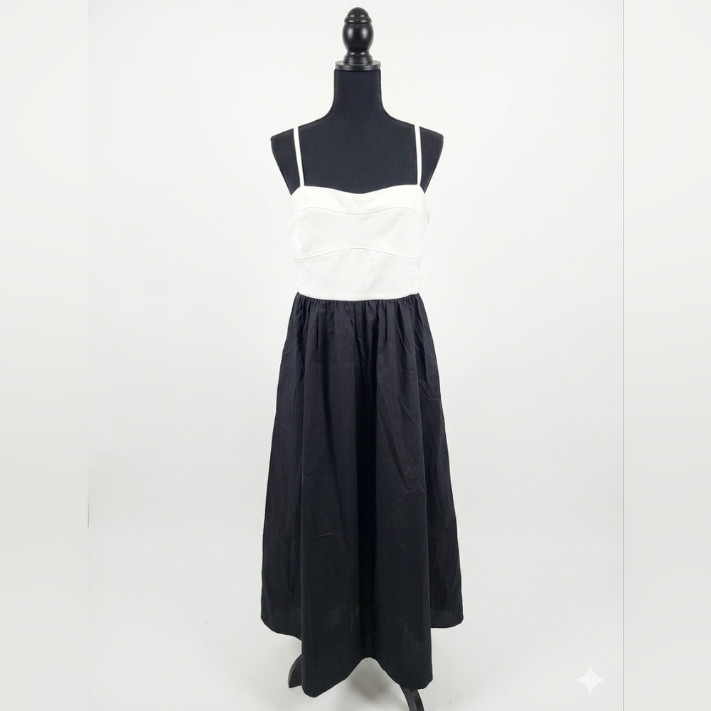 DKNY Two-Tone Black and White Midi Dress with Spaghetti Straps